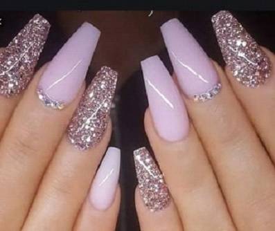 ⦁ coffin nails with rhinestone