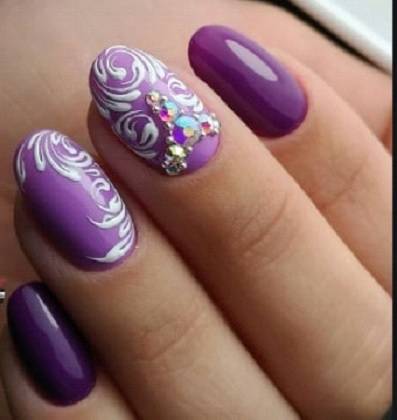 Purple nail designs with rhinestone