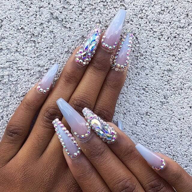 ombre pearls and diamonds nails 