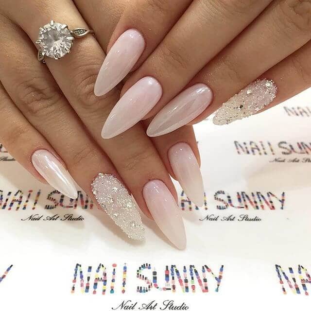 pink with silver diamonds nails