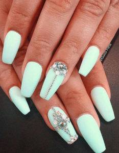 pastel green blue diamonds nails